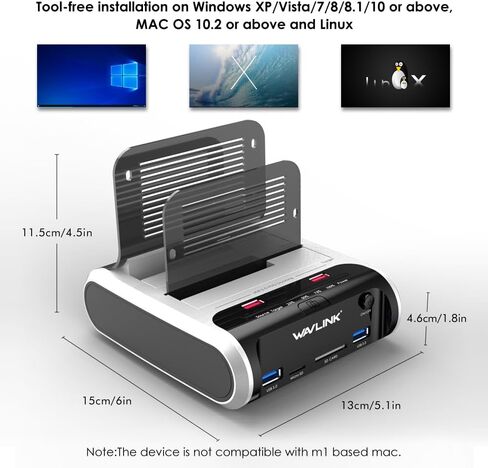 محطة إرساء محرك الأقراص الصلبة الخارجية USB 3.0 إلى SATA Dual Bay لـ 2.5 بوصة و3.5 بوصة SATA I/II/III HDD/SSD مع استنساخ دون اتصال بالإنترنت ومحور شحن سريع، قارئ بطاقات [يدعم UASP وما يصل إلى 2 × 16 تيرابايت] in Saudi Arabia