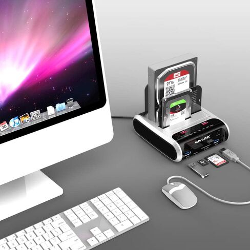محطة إرساء محرك الأقراص الصلبة الخارجية USB 3.0 إلى SATA Dual Bay لـ 2.5 بوصة و3.5 بوصة SATA I/II/III HDD/SSD مع استنساخ دون اتصال بالإنترنت ومحور شحن سريع، قارئ بطاقات [يدعم UASP وما يصل إلى 2 × 16 تيرابايت] in Saudi Arabia