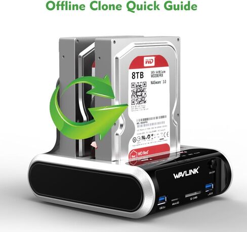 محطة إرساء محرك الأقراص الصلبة الخارجية USB 3.0 إلى SATA Dual Bay لـ 2.5 بوصة و3.5 بوصة SATA I/II/III HDD/SSD مع استنساخ دون اتصال بالإنترنت ومحور شحن سريع، قارئ بطاقات [يدعم UASP وما يصل إلى 2 × 16 تيرابايت] in Saudi Arabia