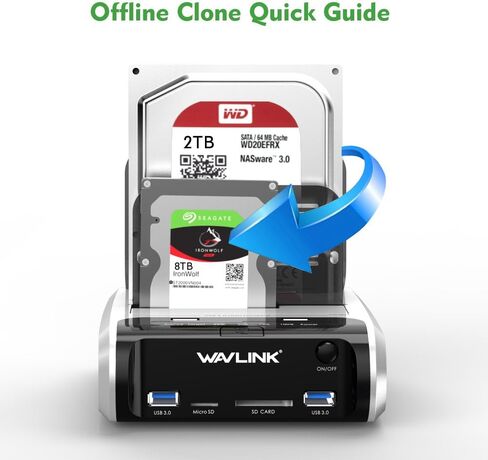 محطة إرساء محرك الأقراص الصلبة الخارجية USB 3.0 إلى SATA Dual Bay لـ 2.5 بوصة و3.5 بوصة SATA I/II/III HDD/SSD مع استنساخ دون اتصال بالإنترنت ومحور شحن سريع، قارئ بطاقات [يدعم UASP وما يصل إلى 2 × 16 تيرابايت] in Saudi Arabia