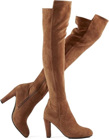 Shoe'N Tale Women Faux Suede Chunky Heel Stretch Over The Knee Thigh High Boots in Saudi Arabia