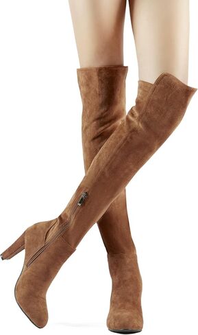 Shoe'N Tale Women Faux Suede Chunky Heel Stretch Over The Knee Thigh High Boots in Saudi Arabia