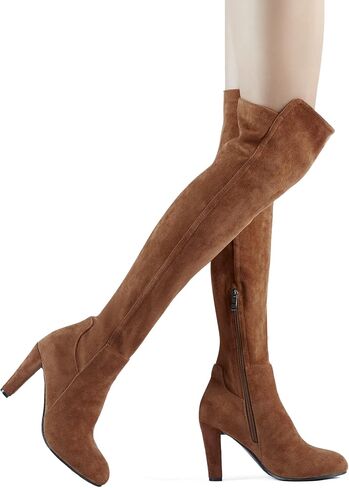 Shoe'N Tale Women Faux Suede Chunky Heel Stretch Over The Knee Thigh High Boots in Saudi Arabia