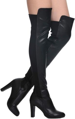 Shoe'N Tale Women Faux Suede Chunky Heel Stretch Over The Knee Thigh High Boots in Saudi Arabia