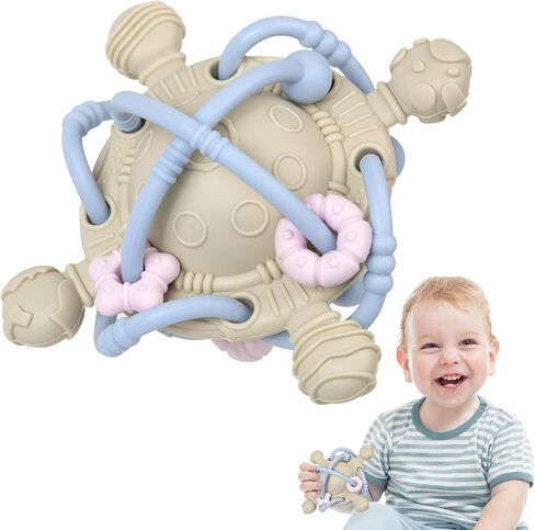 Baby Teething Toy - Teether Ball with Rattle - Fun & Safe Teether Toy for Babies' Sore Gums & Early Development - Food Grade Silicone - Yellow in Saudi Arabia