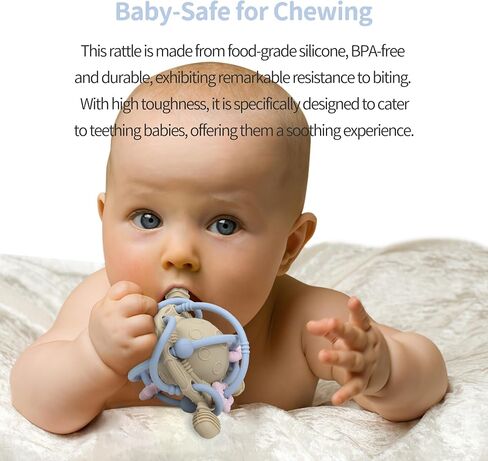 Baby Teething Toy - Teether Ball with Rattle - Fun & Safe Teether Toy for Babies' Sore Gums & Early Development - Food Grade Silicone - Yellow in Saudi Arabia