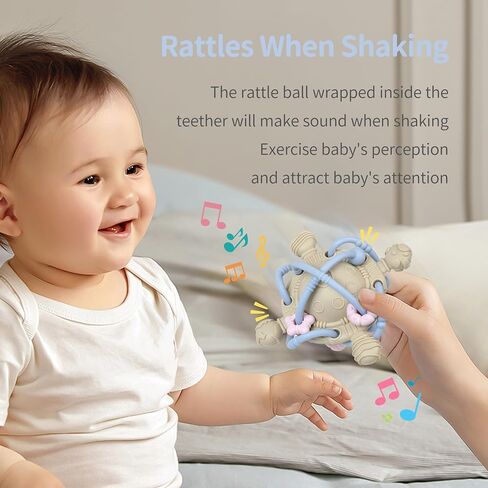 Baby Teething Toy - Teether Ball with Rattle - Fun & Safe Teether Toy for Babies' Sore Gums & Early Development - Food Grade Silicone - Yellow in Saudi Arabia