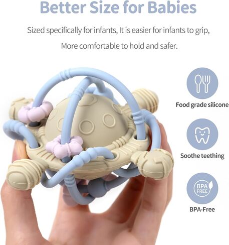 Baby Teething Toy - Teether Ball with Rattle - Fun & Safe Teether Toy for Babies' Sore Gums & Early Development - Food Grade Silicone - Yellow in Saudi Arabia