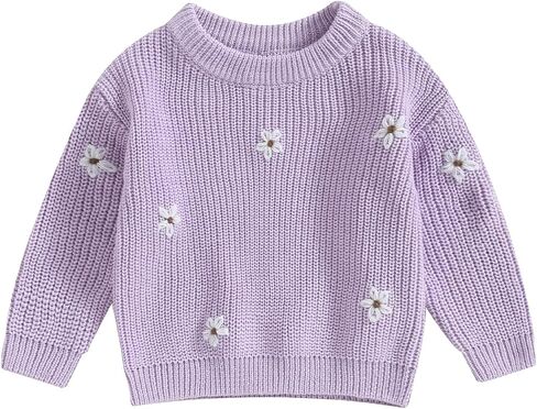 Toddler Baby Girl Long Sleeve Knit Sweater Floral Embroidery Round Neck Pullover Fall Winter Warm Tops Clothes in Saudi Arabia