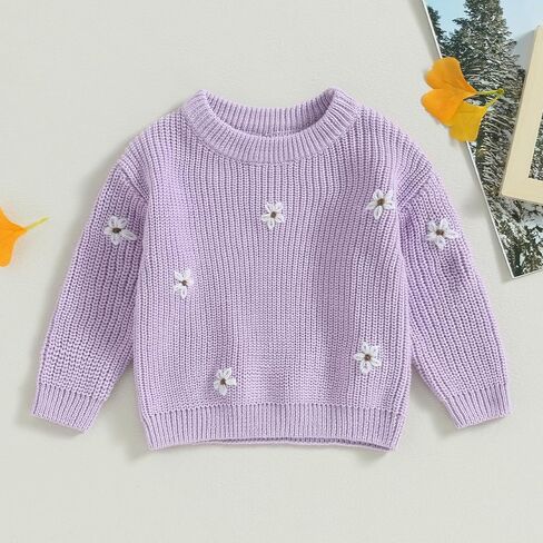 Toddler Baby Girl Long Sleeve Knit Sweater Floral Embroidery Round Neck Pullover Fall Winter Warm Tops Clothes in Saudi Arabia
