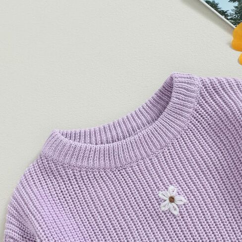 Toddler Baby Girl Long Sleeve Knit Sweater Floral Embroidery Round Neck Pullover Fall Winter Warm Tops Clothes in Saudi Arabia