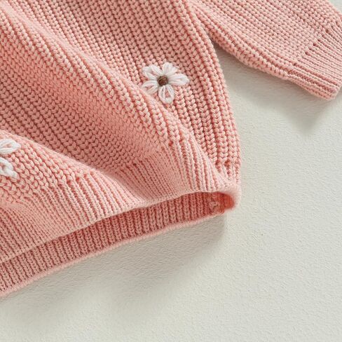 Toddler Baby Girl Long Sleeve Knit Sweater Floral Embroidery Round Neck Pullover Fall Winter Warm Tops Clothes in Saudi Arabia