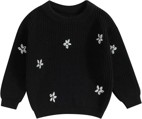 Toddler Baby Girl Long Sleeve Knit Sweater Floral Embroidery Round Neck Pullover Fall Winter Warm Tops Clothes in Saudi Arabia