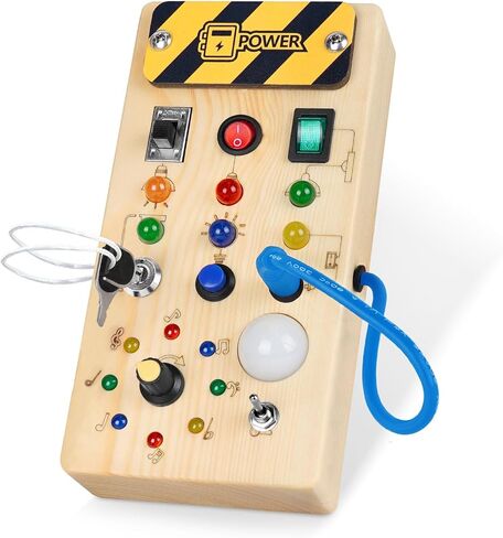 Hoarosall Montessori Wooden Busy Board with 8 LED Light switches, Sensory Toys Light Switch Travel Toys for 1+ Year Old Baby and Toddler in Saudi Arabia