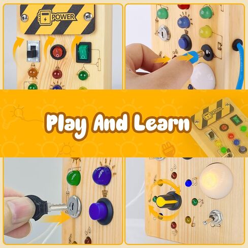 Hoarosall Montessori Wooden Busy Board with 8 LED Light switches, Sensory Toys Light Switch Travel Toys for 1+ Year Old Baby and Toddler in Saudi Arabia