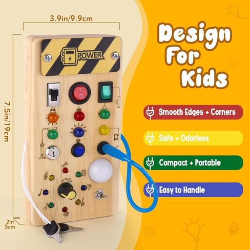 Hoarosall Montessori Wooden Busy Board with 8 LED Light switches, Sensory Toys Light Switch Travel Toys for 1+ Year Old Baby and Toddler in Saudi Arabia
