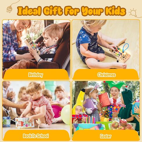 Hoarosall Montessori Wooden Busy Board with 8 LED Light switches, Sensory Toys Light Switch Travel Toys for 1+ Year Old Baby and Toddler in Saudi Arabia
