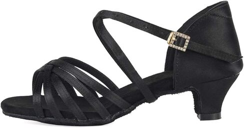 أحذية DKZSYIM النسائية للرقص اللاتيني من الساتان، أحذية الرقص الاحترافية لقاعة الرقص السالسا، XGG-ZS-Black-4، US 7 in Kuwait