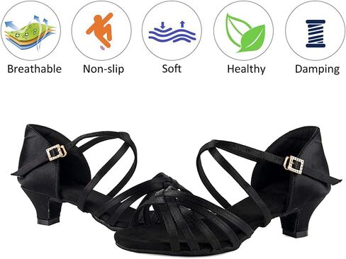 أحذية DKZSYIM النسائية للرقص اللاتيني من الساتان، أحذية الرقص الاحترافية لقاعة الرقص السالسا، XGG-ZS-Black-4، US 7 in Kuwait