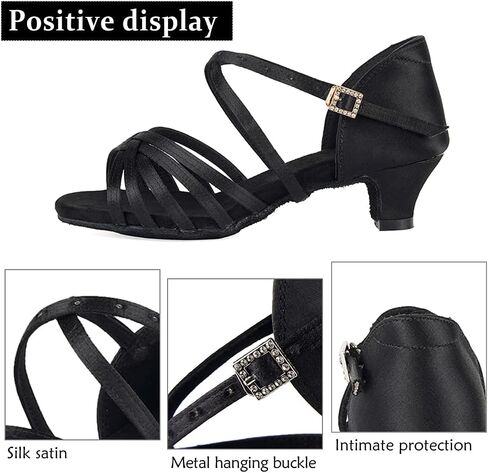 أحذية DKZSYIM النسائية للرقص اللاتيني من الساتان، أحذية الرقص الاحترافية لقاعة الرقص السالسا، XGG-ZS-Black-4، US 7 in Kuwait