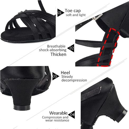 أحذية DKZSYIM النسائية للرقص اللاتيني من الساتان، أحذية الرقص الاحترافية لقاعة الرقص السالسا، XGG-ZS-Black-4، US 7 in Kuwait