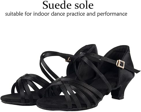 أحذية DKZSYIM النسائية للرقص اللاتيني من الساتان، أحذية الرقص الاحترافية لقاعة الرقص السالسا، XGG-ZS-Black-4، US 7 in Kuwait