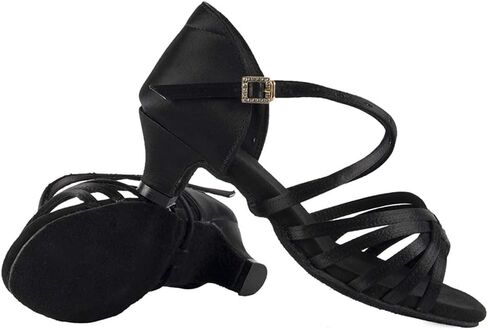 أحذية DKZSYIM النسائية للرقص اللاتيني من الساتان، أحذية الرقص الاحترافية لقاعة الرقص السالسا، XGG-ZS-Black-4، US 7 in Kuwait