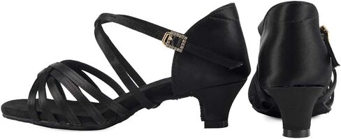 أحذية DKZSYIM النسائية للرقص اللاتيني من الساتان، أحذية الرقص الاحترافية لقاعة الرقص السالسا، XGG-ZS-Black-4، US 7 in Kuwait