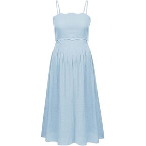 Maacie Maternity Midi Dress 2024 Spaghetti Straps Smocked Side Cutout Cotton Boho Flowy Loose A-Line Summer Dresses