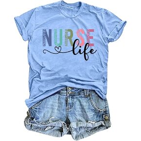 تي شيرت VVNTY Nurse للنساء برسوم جرافيك لحياة الممرضة على شكل قلب ومدرسة التمريض، تي شيرت كاجوال بأكمام قصيرة