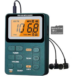 Portable Radio AM FM, Rechargeable Pocket Radio with Best Reception Digital Tuning, MP3, Stereo Earphone, Large LCD Screen, TF Card Socket, Transistor Radio for Jogging/Gym/Camping…