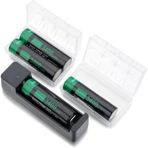 Universal 18650 Charger battery 3.7V 3400mAh (4 Pack) for Doorbells, Flashlights, Headlamps, Cameras, Toys, and Remote Controls