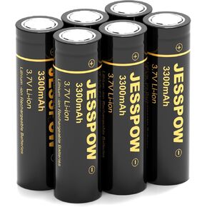 6 Pack 3.7 Volt Flat Top Rechargeable Batteries,Lithium Battery 3300mAh for Flashlights, Headlamps, Doorbells, RC Cars,Outdoor Garden Lights