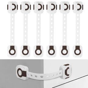 FYY Child Proof Cabinet Locks - Baby Proofing Cabinet Strap Locks, (6-Pack) 3M Adhesive Adjustable Door Latches for Cabinets and Drawers, Multi-Purpose for Furniture Toilet Seats Ovens, Grey