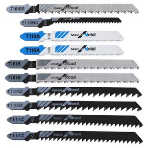 SING F LTD 10-Piece Wood and Metal Jigsaw Blade Assorted Set, 2X T144D/T111C/T101B/T118A, 1x T119BO/T101BR Jig Saw Blade Set for Cutting Wood and Metal