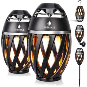 ANERIMST Outdoor Bluetooth Speakers, Waterproof Wireless Speakers with Torch Flame Light, Cool Gadgets for Men Women, LED Lantern for Gardening Camping Patio Hot Tub, 2 Pack (Black)