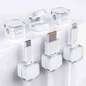 Cord Organizer, 6 Pack Magnetic Cable Clips Under Desk Cable Management, Strong Adhesive Wire Holder Keeper for Office Home Kitchen Appliances Bedroom Car Wall Nightstand, Crystal White