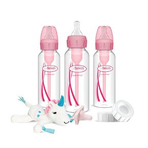Dr. Brown’s Natural Flow® Anti-Colic Options+™ Narrow Baby Bottles 8 oz/250 mL, with Level 1 Slow Flow Nipple, 3 Pack, Purple, 0m+