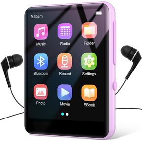 MP3 Player with Bluetooth 5.3, Portable HiFi Lossless Sound Music Player with Speaker, Built-in 64GB Memory, FM Radio, Voice Recorder, E-Book, 2.4 in Full Touchscreen, Supports up to 128GB TF Card
