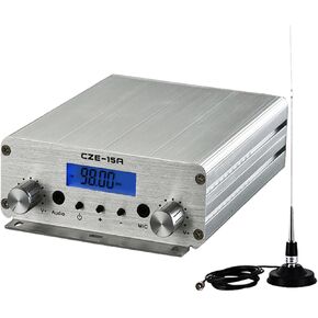 FM Transmitter,15W FM Radio Broadcast Transmitter for Church,Long Range FM Radio Transmitter Stereo Mini Radio Station with 3.5mm Mic Audio Jack for Drive-in Movie,Church Parking Lot,Lights Fireworks