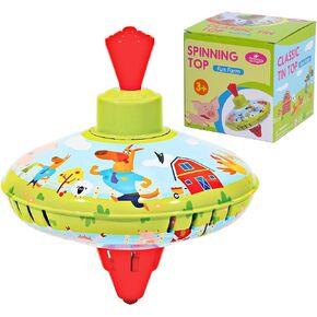 Fun Farm Spinning Top Tin Toy for Kids – Retro Classic Toys - Toddler Traditional Spin Tops - Metal Fidget Spinner for kindergarten – Sensory Gyroscope - Novelty Present Party Favors