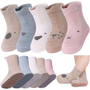 LANLEO Baby Socks Toddler Socks with Grips Baby Toddlers Girls Boys Non Slip Grip Socks with Grippers 6 Months-5 Year Old