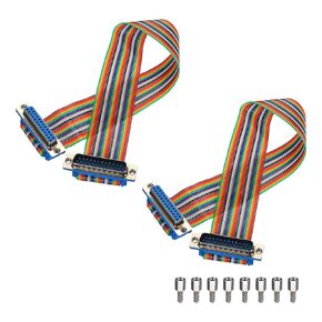 MECCANIXITY 2 Pcs IDC Rainbow Wire Flat Ribbon Cable DB25 Male to DB25 Female 11.8 Inch Length 2.54mm Pitch Breadboard Jumper Wires for Electronic Projects