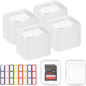 ISKYBOB 20 Pcs Clear SD Card Holder, Plastic SD Card Case with 24 Pcs Colorful Labels Standard SDHC SDXC Memory Cards Organizer Portable Photography Storage Accessories
