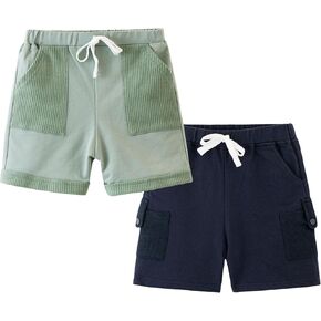 Volunboy Toddler Baby Boy Shorts 2 Pack Summer Waffle Patchwork Short Sweatpants Solid Casual Athletic Jogger Shorts