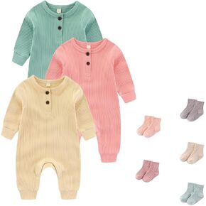 Unisex Long Sleeve Baby Romper And Sock Solid infant Boy Girl Jumpsuits 0-24Months New Born Outfits