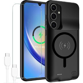 Battery Case for Galaxy A34,Newest[12000mAh] High Capacity Rechargeable Portable Extended Charger Case Wireless Charging Compatible with Galaxy A34 (6.6inch) Charging Case & Carplay (Black)