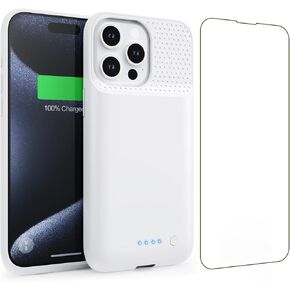 Battery Case for iPhone 15Pro Max, Upgrade 8600mah Portable Slim Battery Charging Case, 15W Fast Charging Rechargeable Protective Extended Charger Cover for iPhone 15 Pro Max (6.7 inch)-White