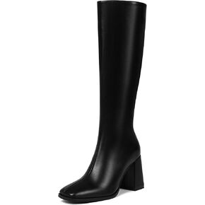 Square Toe Knee High Boots Women Chunky Block Heel Dress Tall Boots for Women High Heel GoGo Long Boots