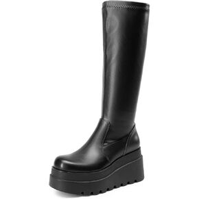 DREAM PAIRS Women's Knee High Boots Platform Heel Round Toe Side Zipper Fashion Long Tall Goth Boots